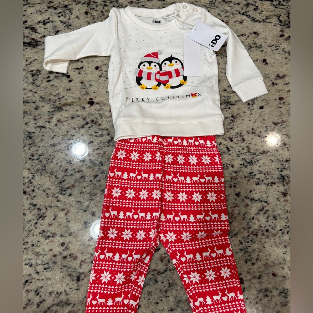 Kids Christmas Pajamas Set - White and Red size 12m